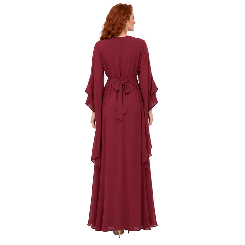 Elegant Burgundy Floral Embroidered Kaftan Lebaran-4