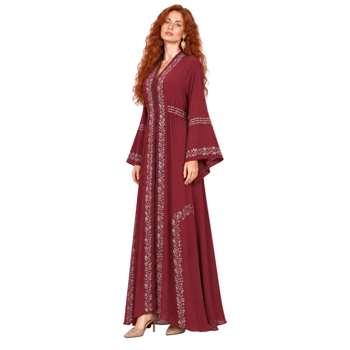 Elegant Red Silver Embroidered Lebaran Kaftan-2