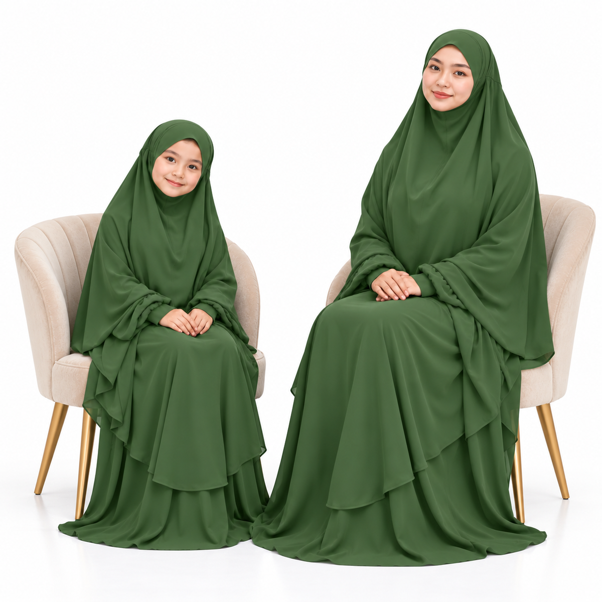 Elegant Army Green Mother Daughter Jilbab-3