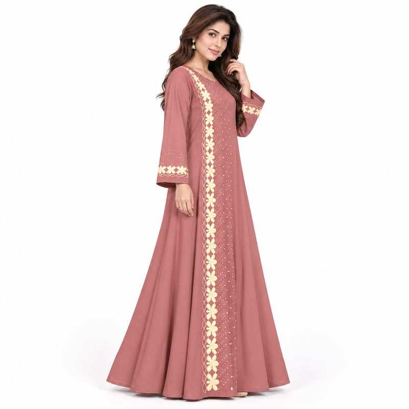 Elegant Pakistani Embroidered Floral Maxi Kaftan-2