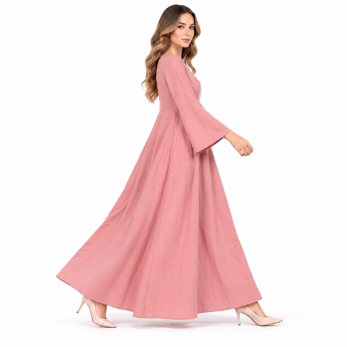 Elegant Dusty Pink Cotton Kaftan Dress