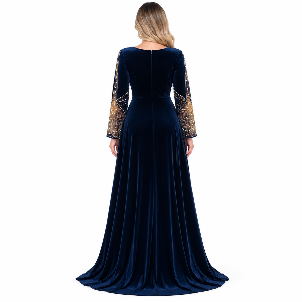 Elegant Navy Blue Embellished Velvet Kaftan-4