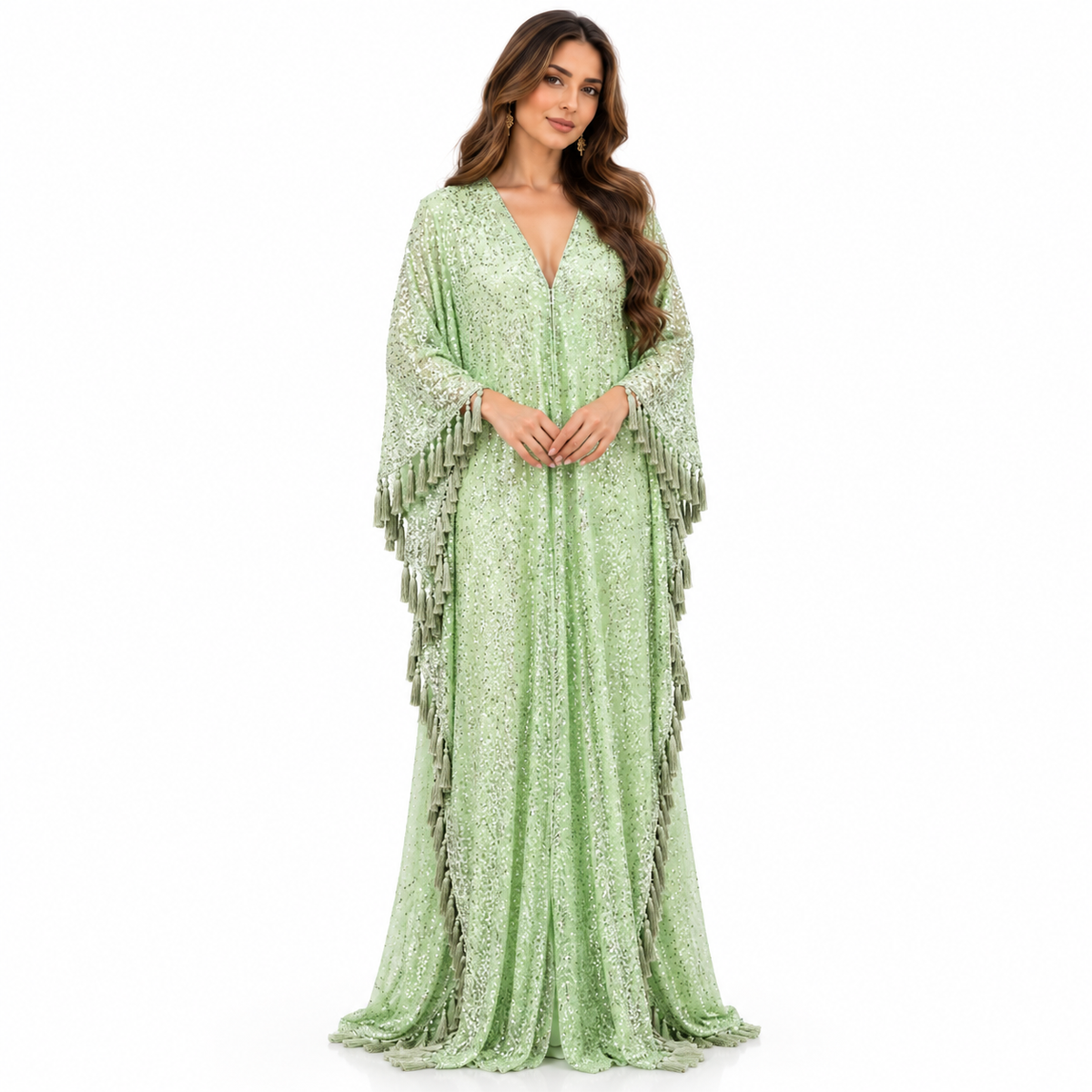 Yellow Green Sequin Fringe Baju Kaftan
