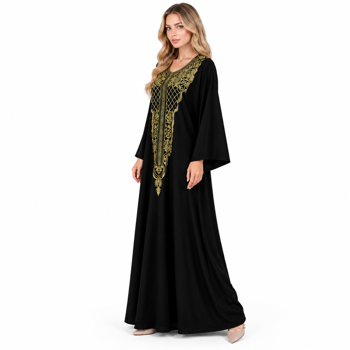 Black Velvet Kaftan With Gold Embroidery
