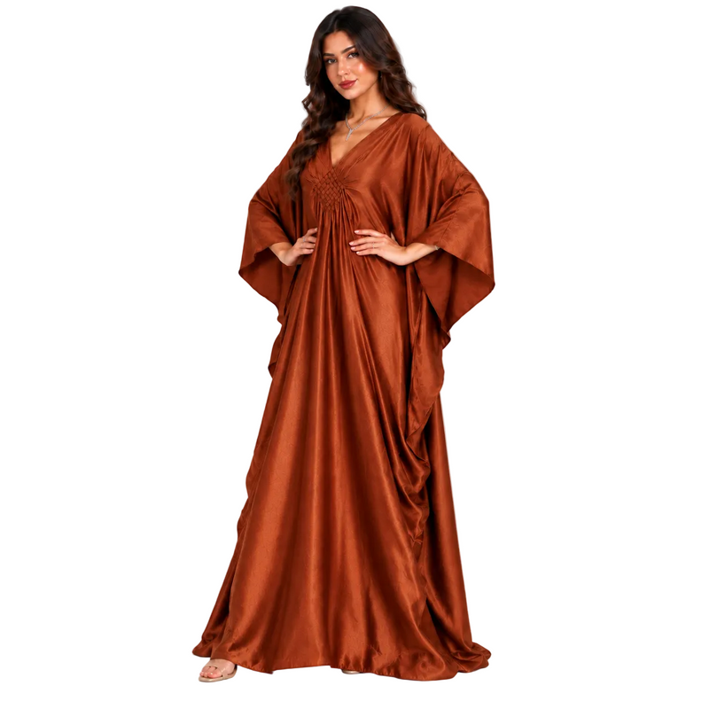 Elegant Brown Satin Batwing Maxi Kaftan-3