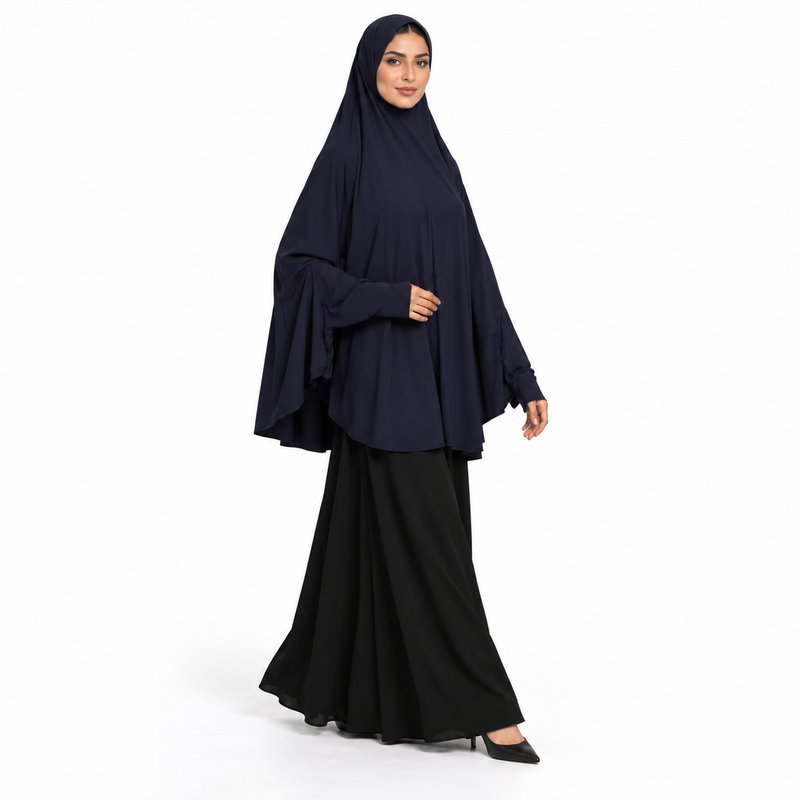 Elegant Navy Blue Women's Prayer Khimar-2