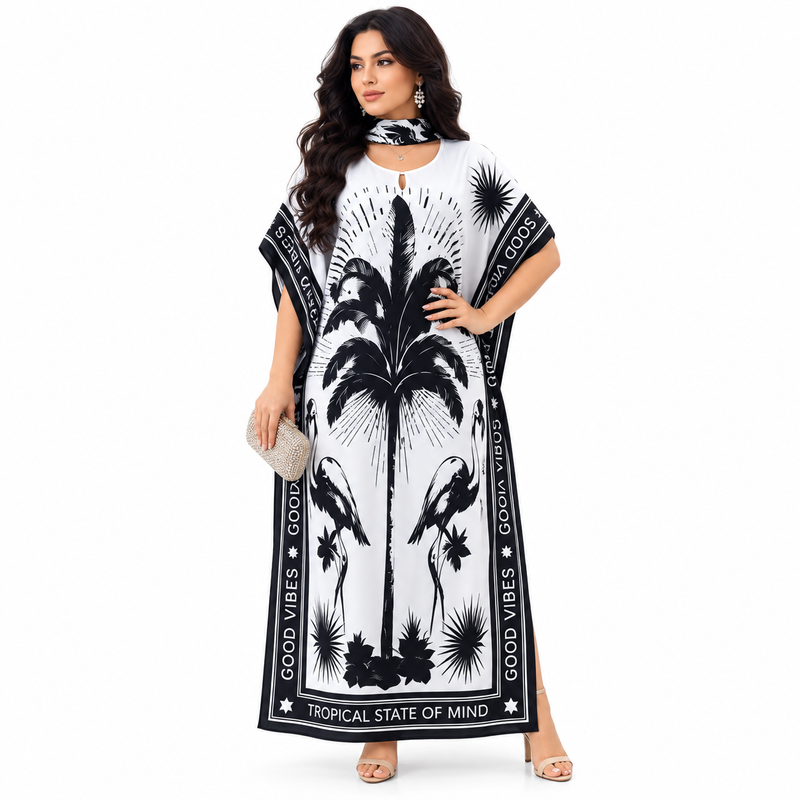 Elegant Black Print Women’s Kaftan Dress-1