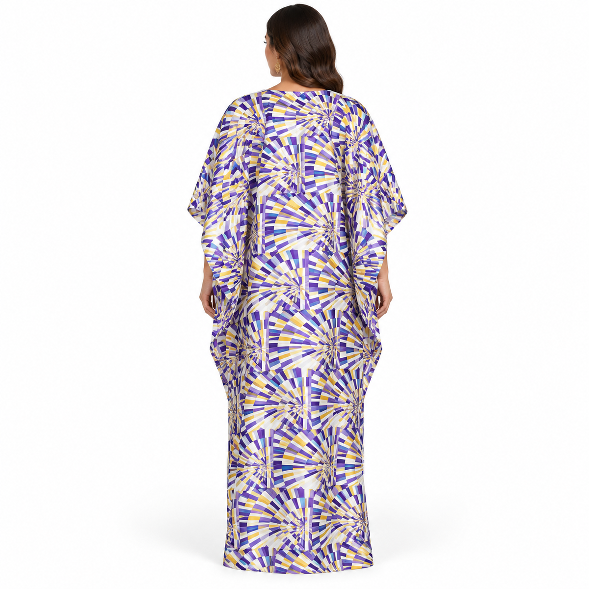 Purple Gold Geometric Sequin Flowing Kaftan-4