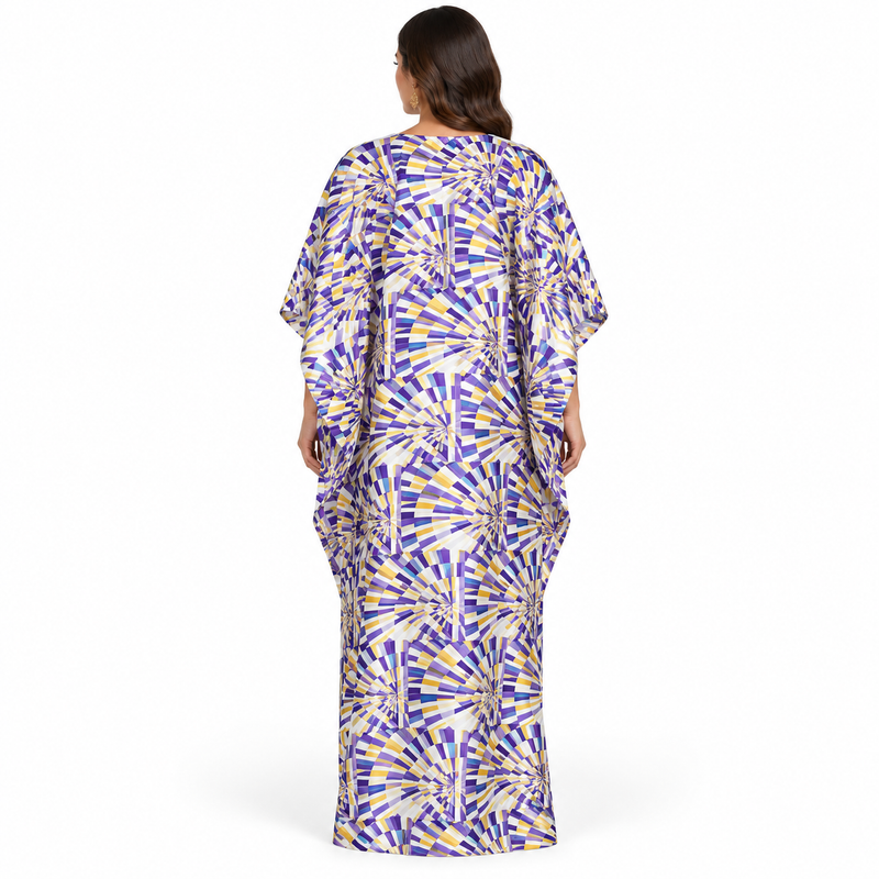 Purple Gold Geometric Sequin Flowing Kaftan-4