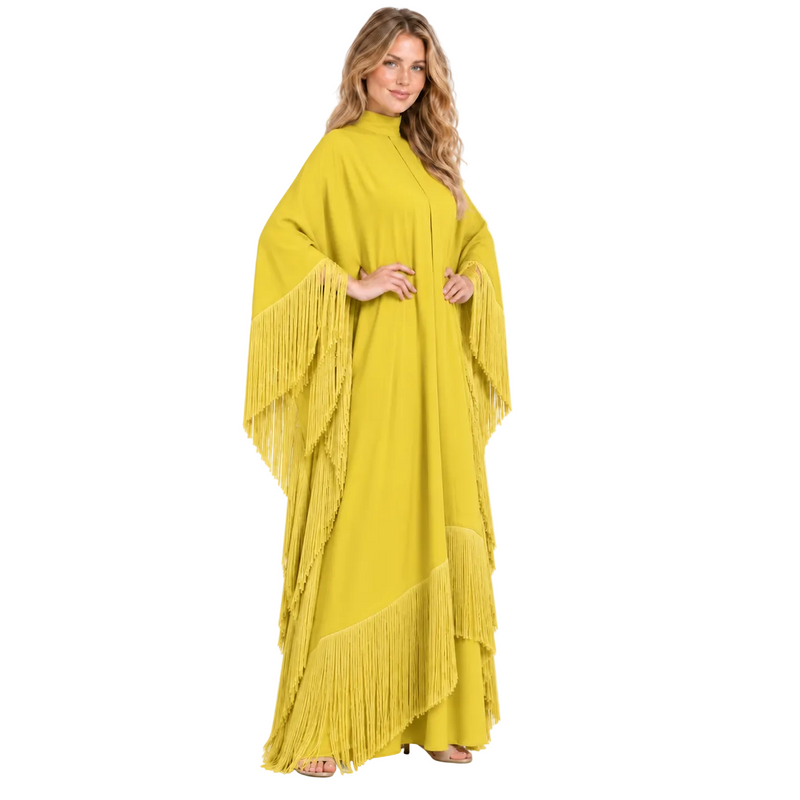 Elegant Mustard Yellow Silk Satin Kaftan-3