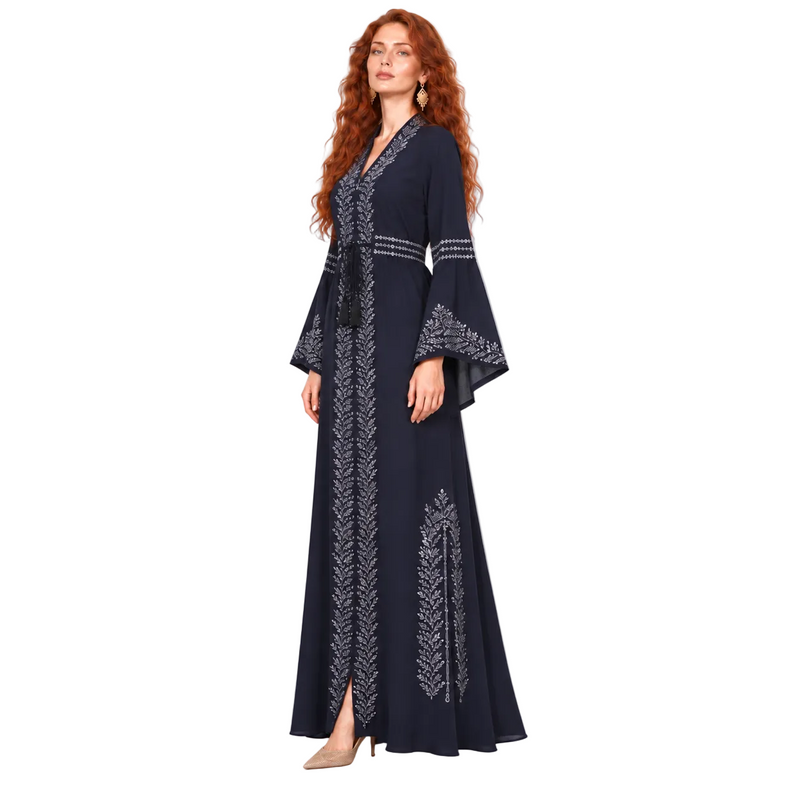 Elegant Navy Blue Embroidered Lebaran Kaftan-2