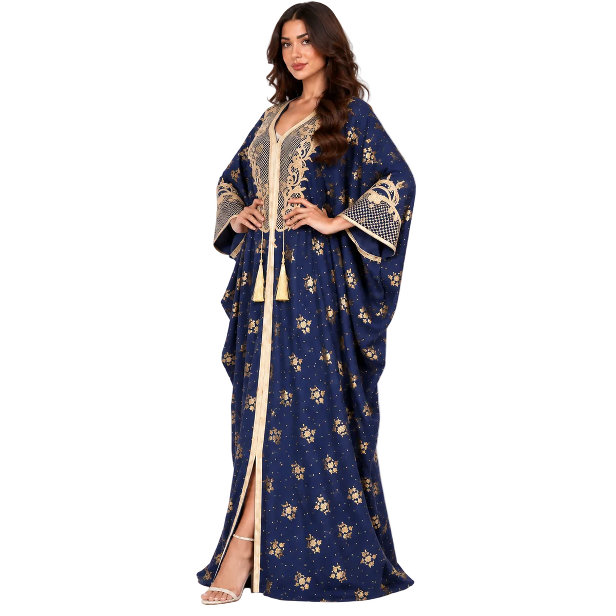 Navy Blue Embroidered Plus Size Kaftan