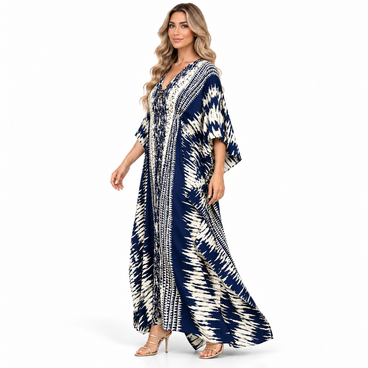 Navy Blue Abstract Print Modern Kaftan-2