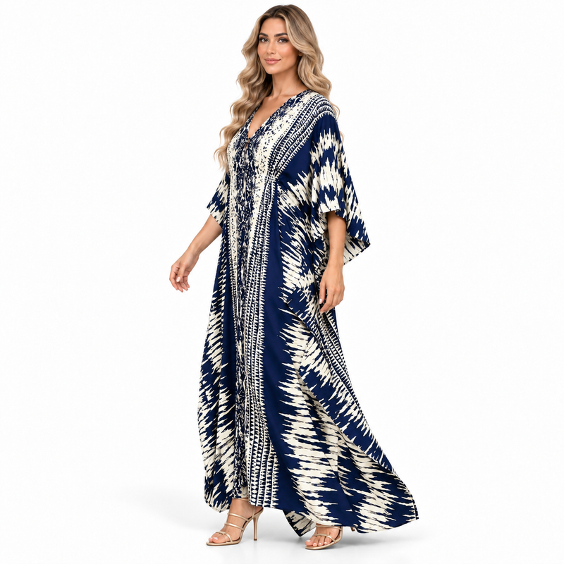 Navy Blue Abstract Print Modern Kaftan-2
