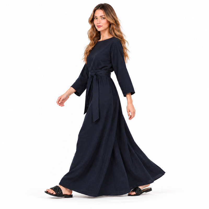 Elegant Navy Blue Cotton Kaftan Dress-3
