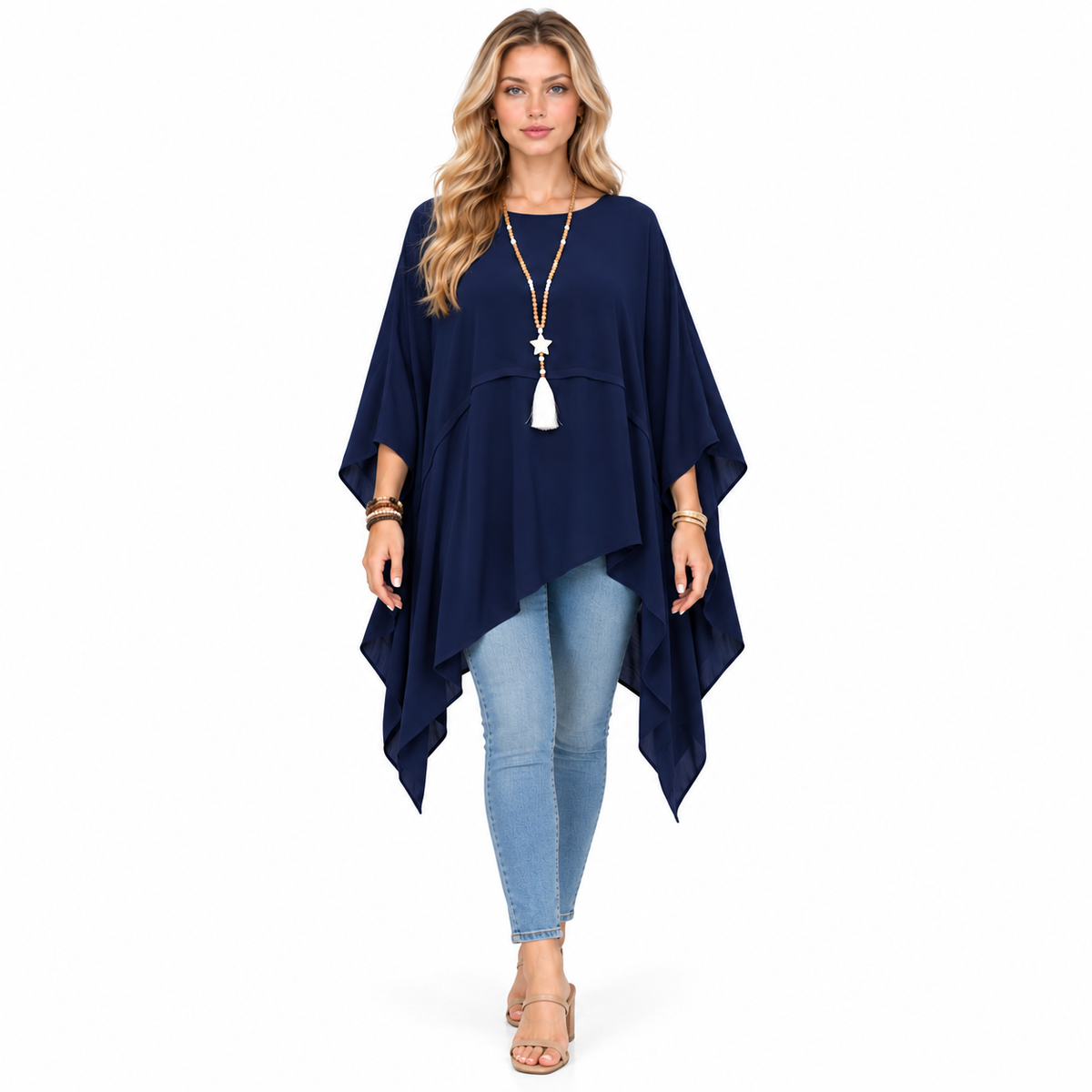 Elegant Navy Blue Flowy Kaftan Top-1