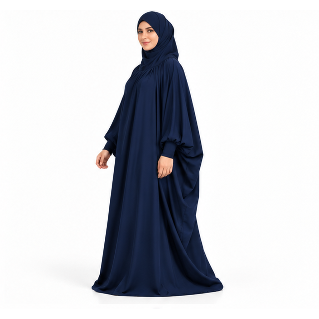 Elegant Dark Blue Women's Flowing Jilbab-3