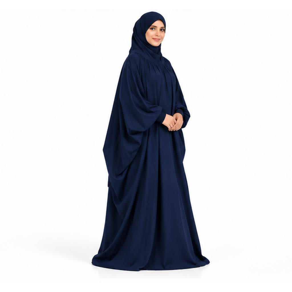 Elegant Dark Blue Women's Flowing Jilbab-2
