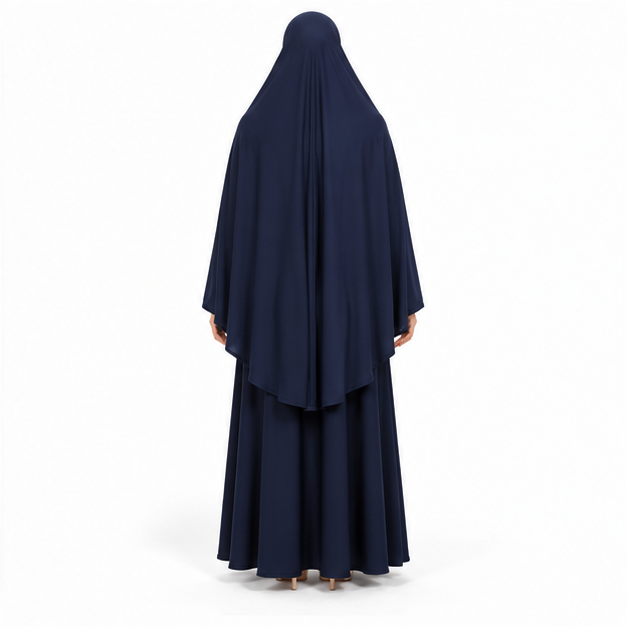 Elegant Navy Blue Women's Khimar Hijab-4