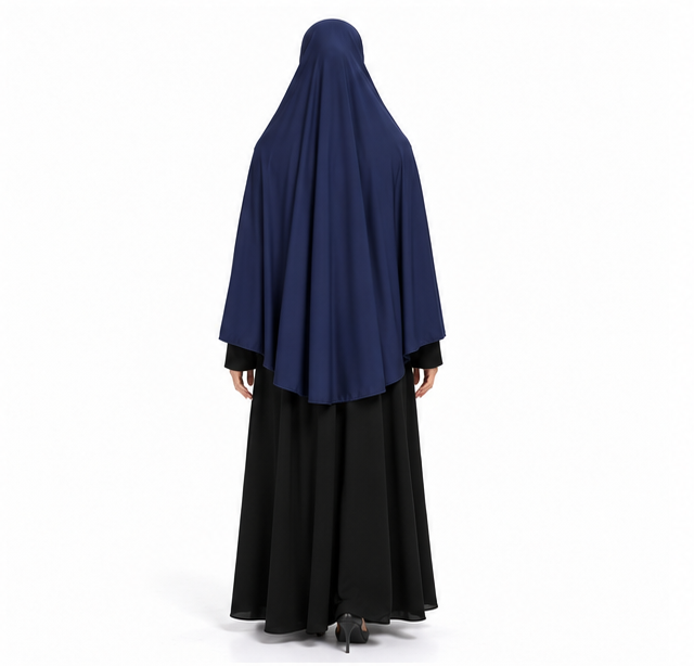 Elegant Navy Blue Women's Flowing Khimar-4