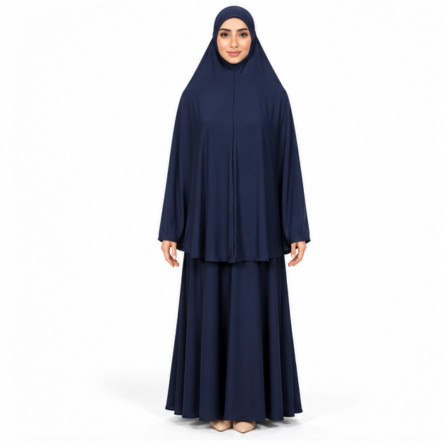 Elegant Navy Blue Women's Khimar Hijab-1