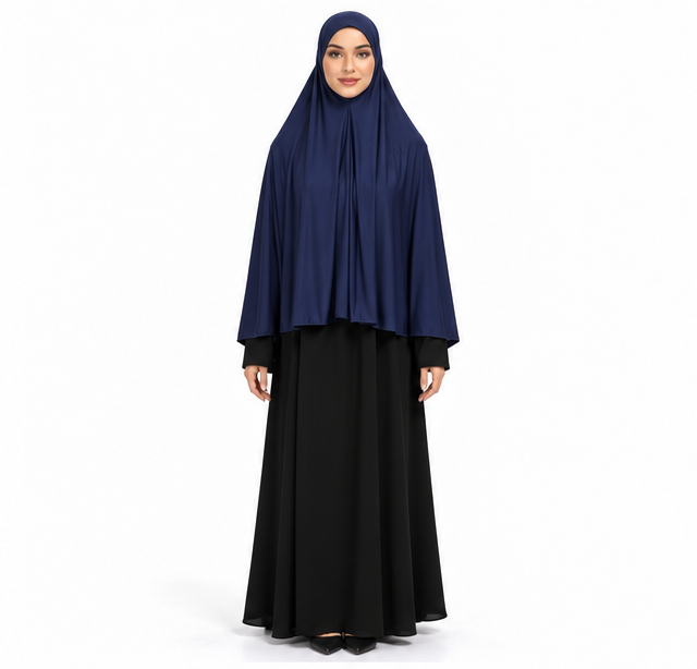 Elegant Navy Blue Women's Flowing Khimar-1