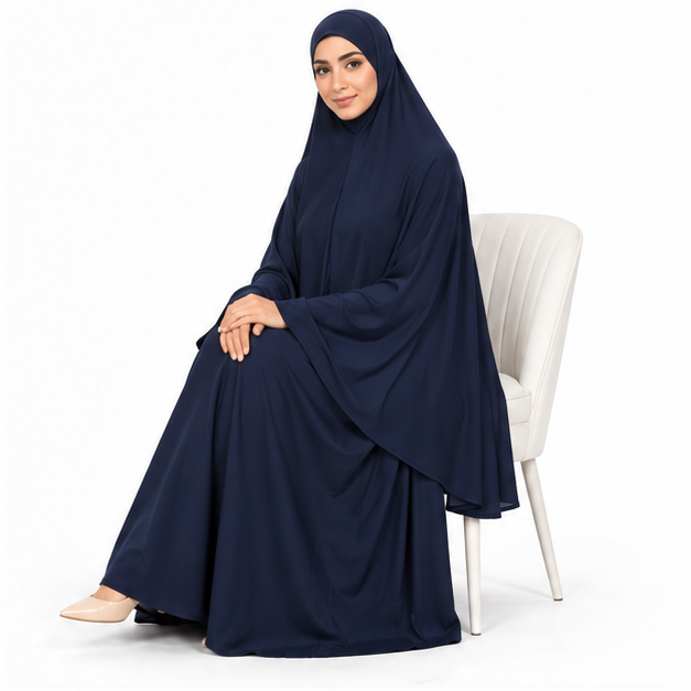 Elegant Navy Blue Women's Khimar Hijab-3