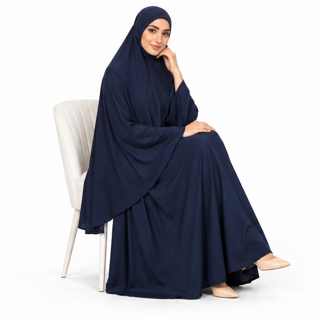 Elegant Navy Blue Women's Khimar Hijab-2