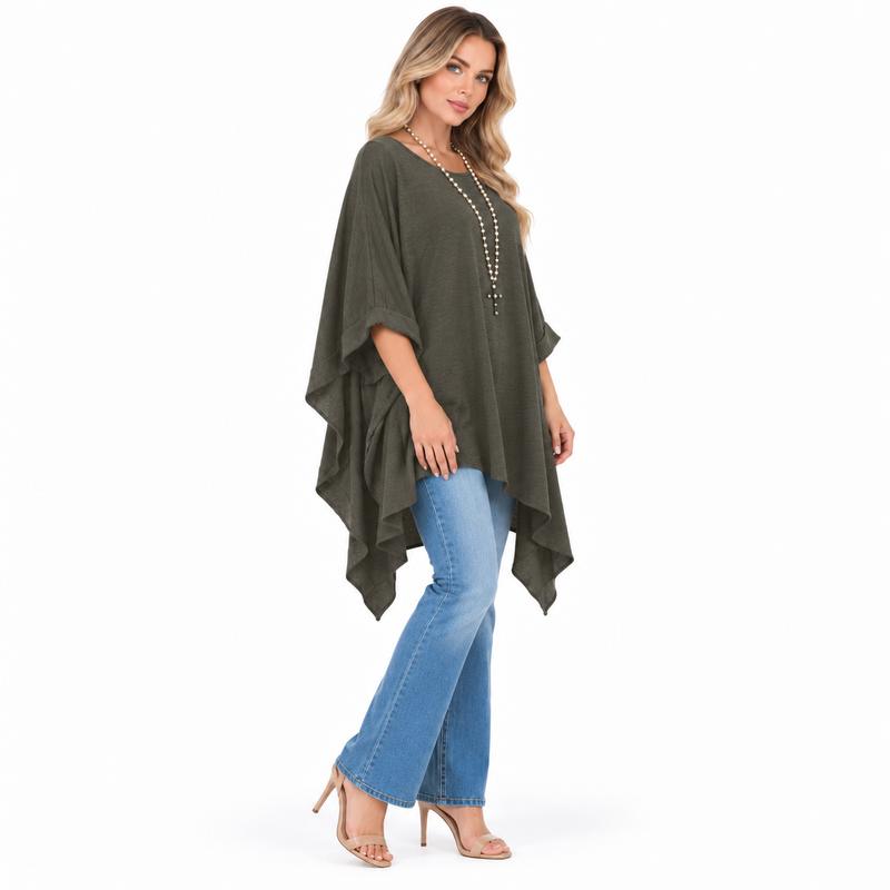 Elegant Dark Olive Flowy Kaftan Top-3
