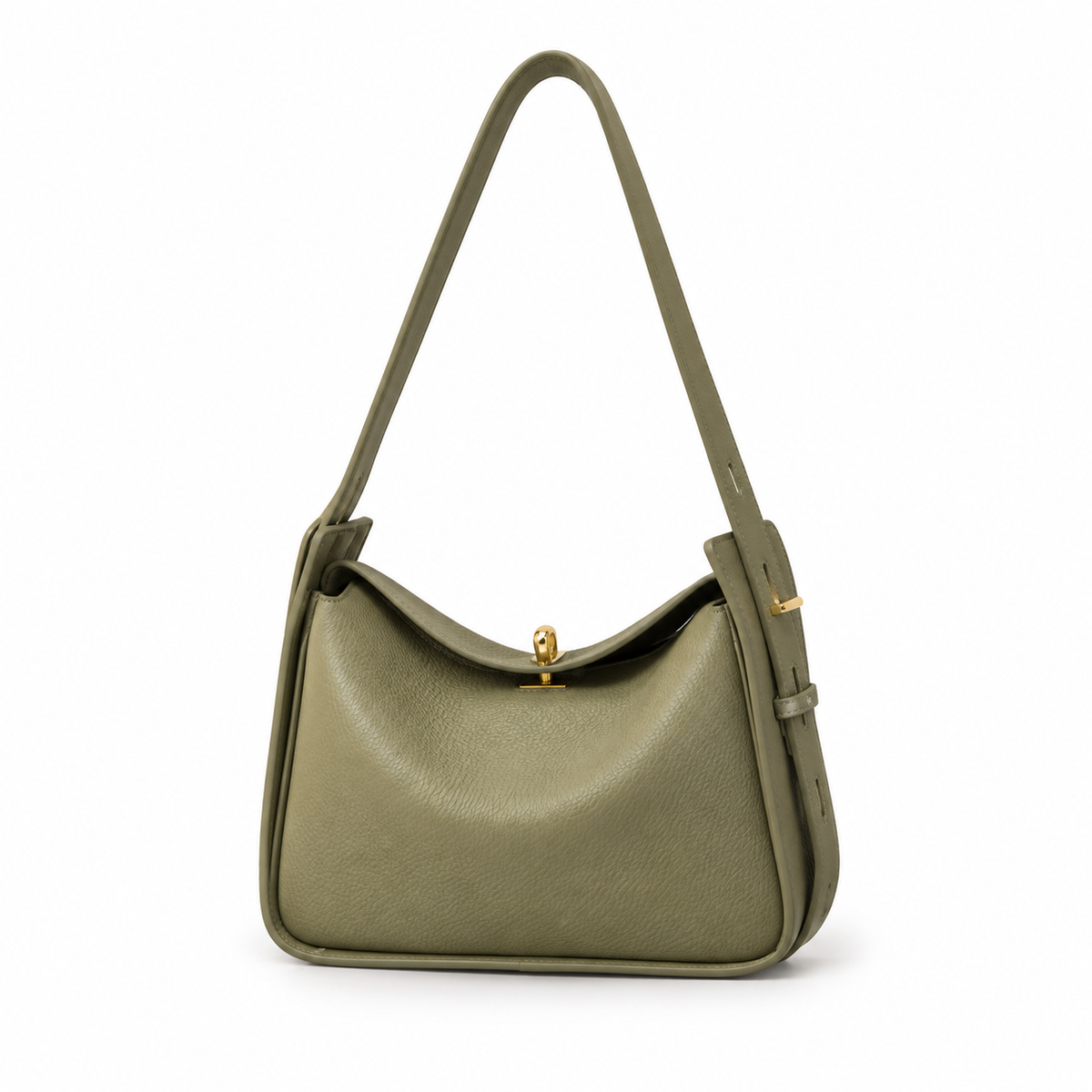 Olive Green Textured Shoulder Hobo Bag-4