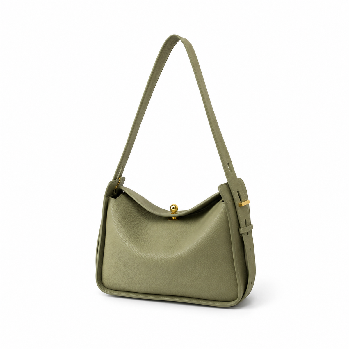 Olive Green Textured Shoulder Hobo Bag-3