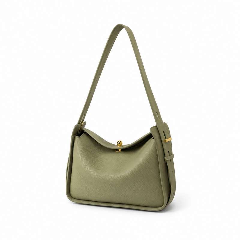 Olive Green Textured Shoulder Hobo Bag-3