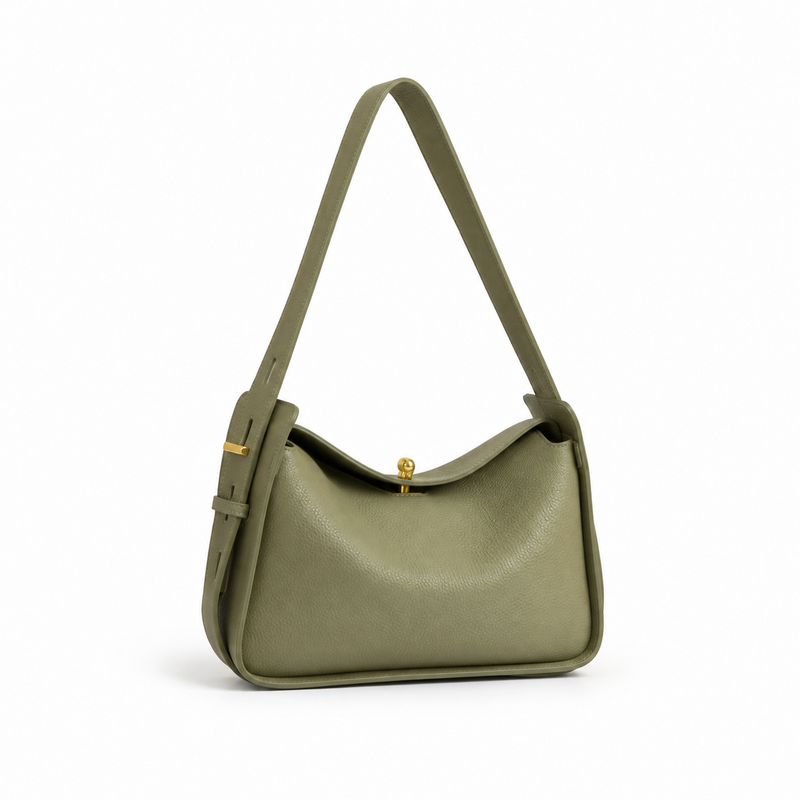 Olive Green Textured Shoulder Hobo Bag-1