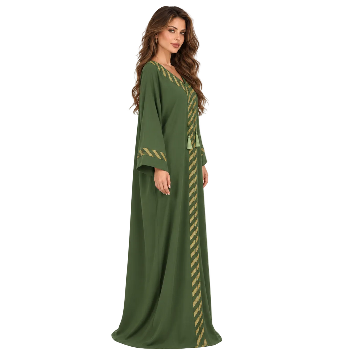 Elegant Olive Green Gold Trim Kaftan-2