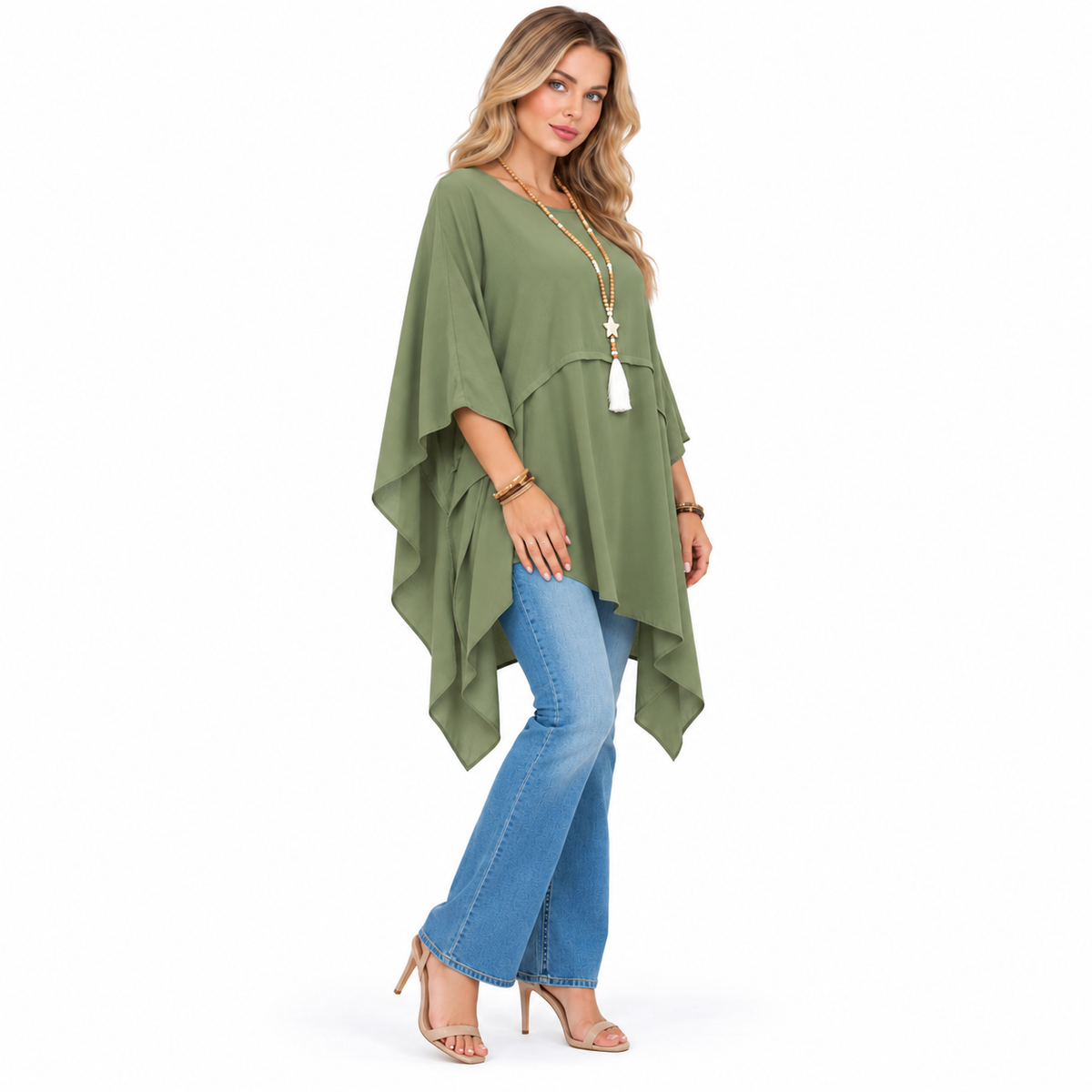 Elegant Sage Green Flowy Kaftan Top