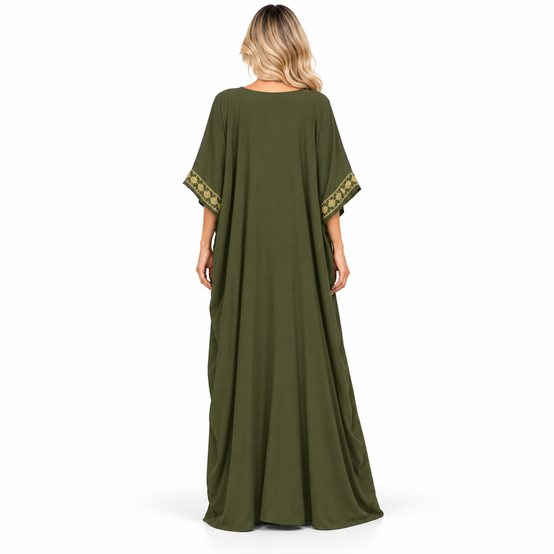 Modern Kaftan Olive Green Gold Embroidery-4
