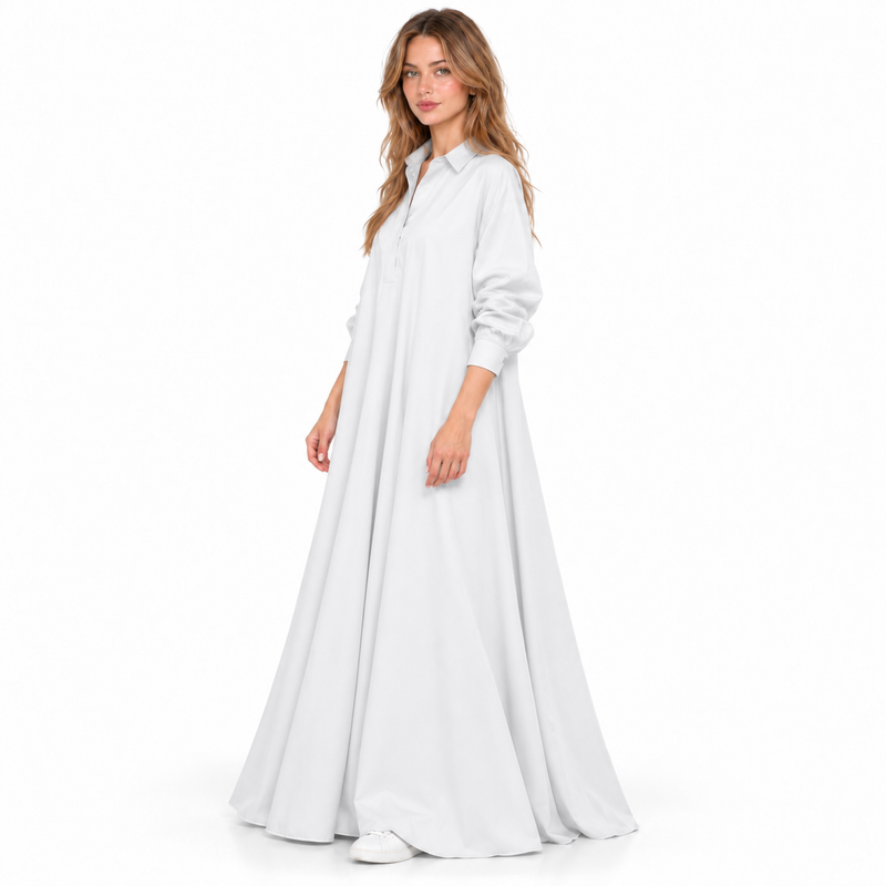 Cotton Kaftan Elegant White Maxi Dress-3