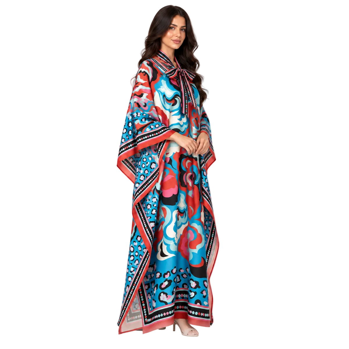 Elegant Multicolor Abstract Floral Satin Kaftan-3
