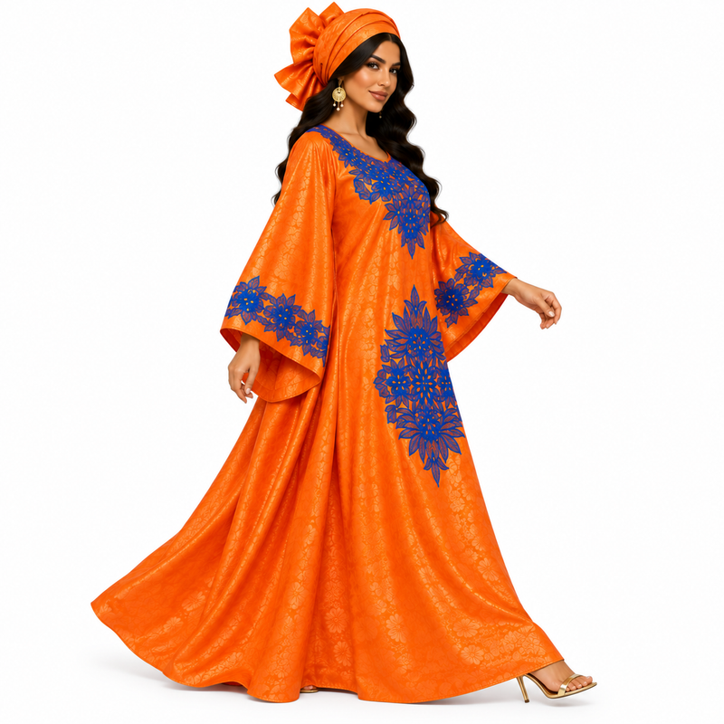 Orange Blue Embroidered Luxury Kaftan-3
