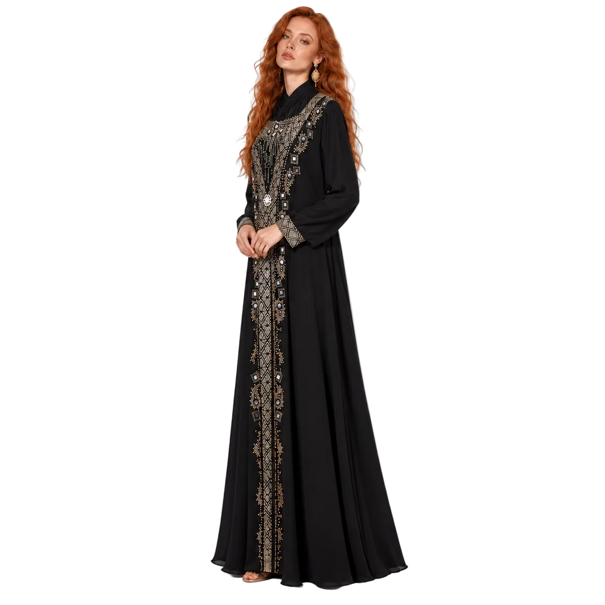 Black Yellow Embroidered Luxury Kaftan Lebaran