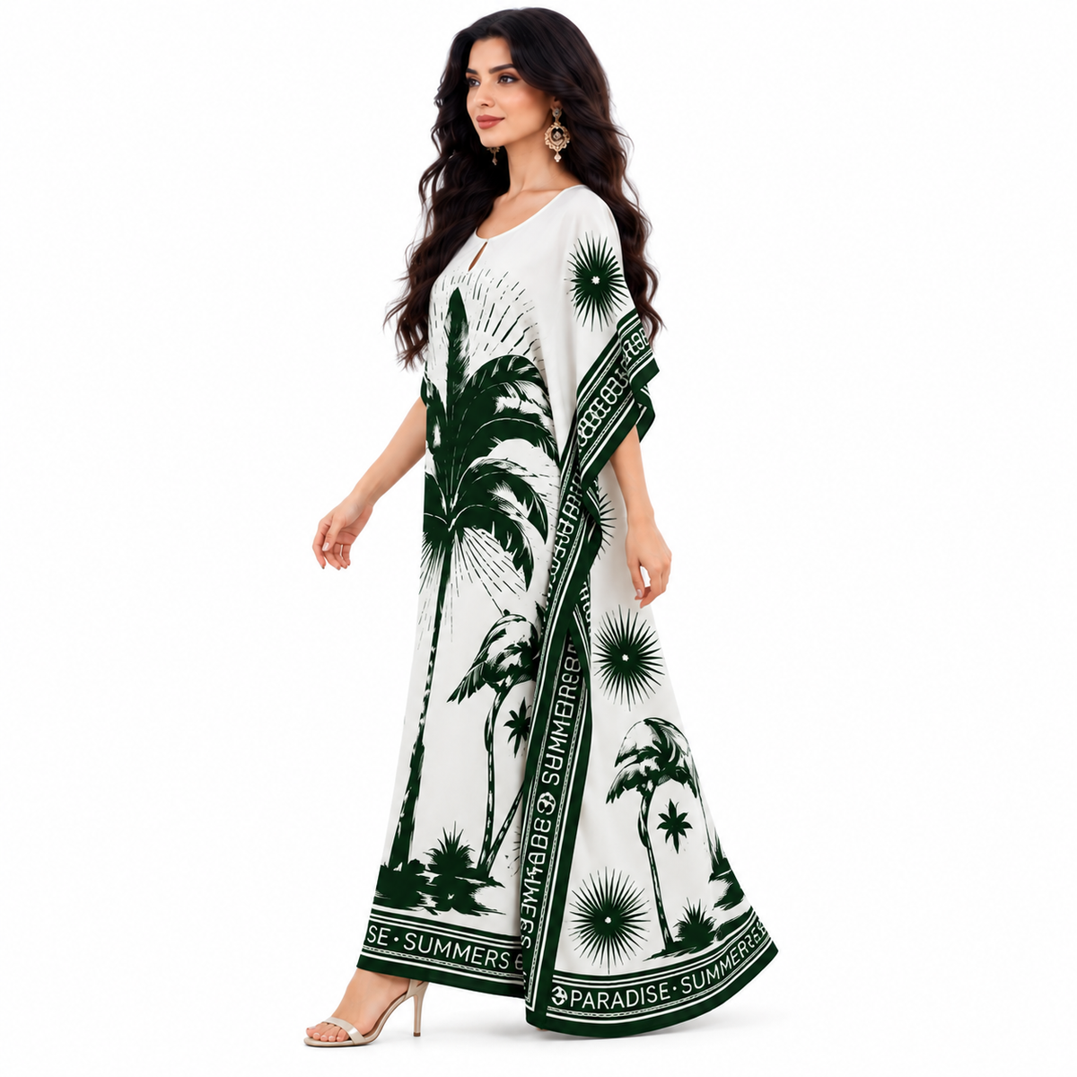 Dark Green Tropical Print Baju Kaftan