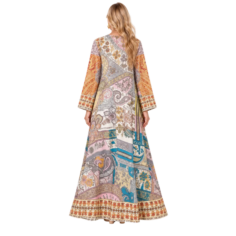 Multicolor Paisley Printed Elegant Gamis Kaftan-4