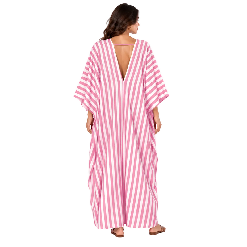 Pink Striped Batwing Sleeve Maxi Kaftan-4
