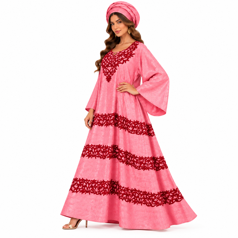 Pink Burgundy Embroidered Flowing Women’s Kaftan-2