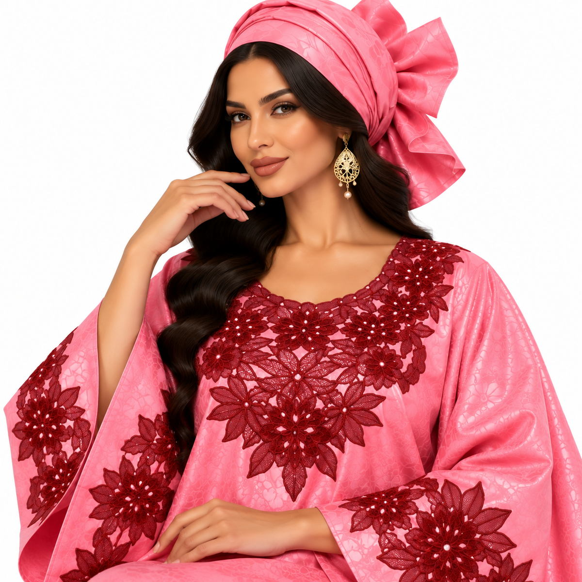 Pink Burgundy Embroidered Luxury Kaftan-3