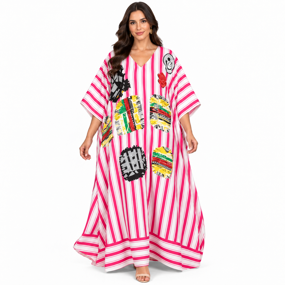 Pink White Striped Artistic Women’s Kaftan-1