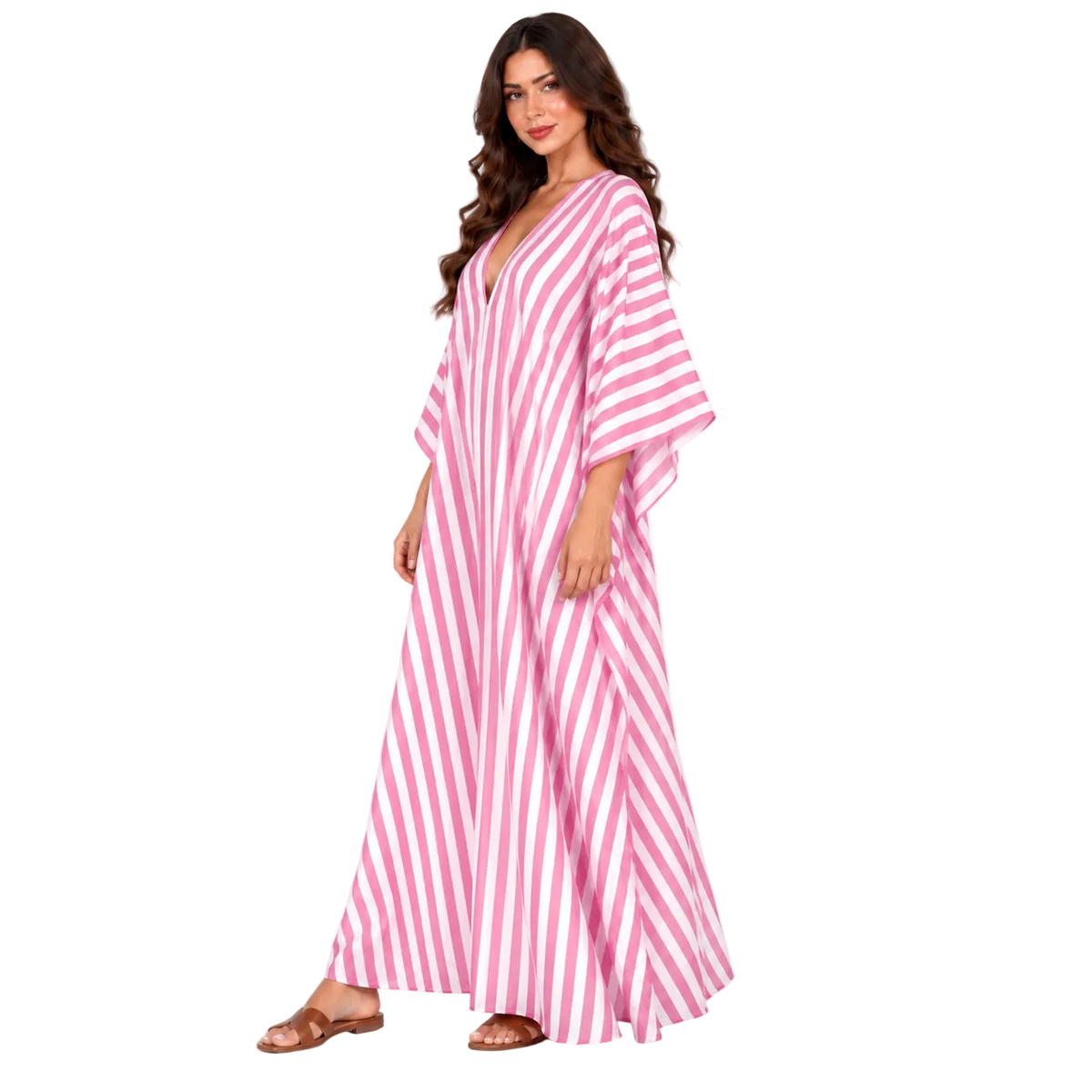 Pink Striped Batwing Sleeve Maxi Kaftan-2