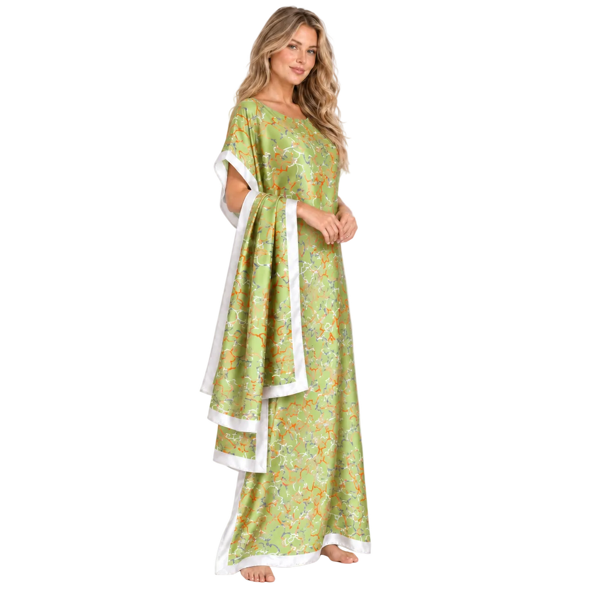 Light Green Printed Silk Satin Kaftan-3