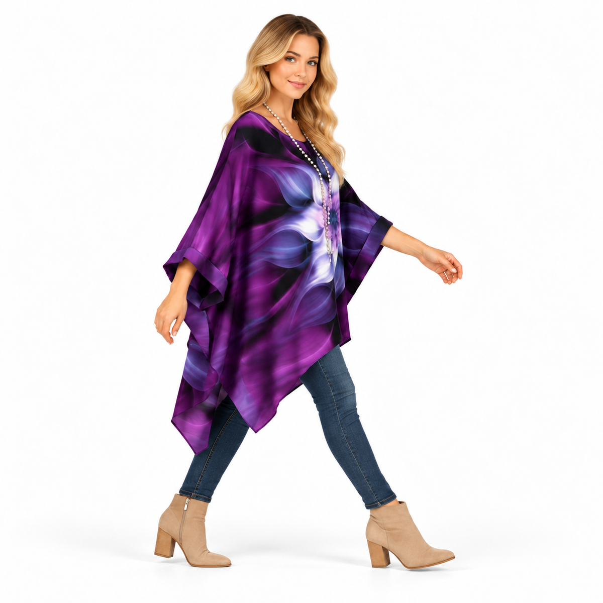 Elegant Purple Abstract Floral Kaftan Top-2