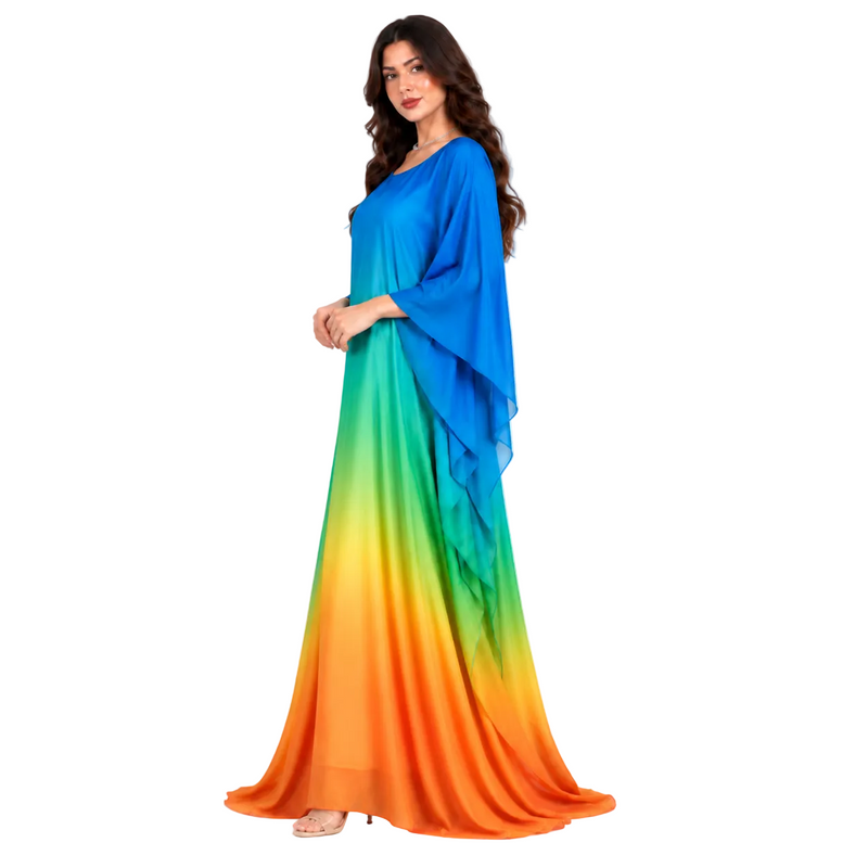 Elegant Rainbow Ombre Flowing Batwing Kaftan Dress-3